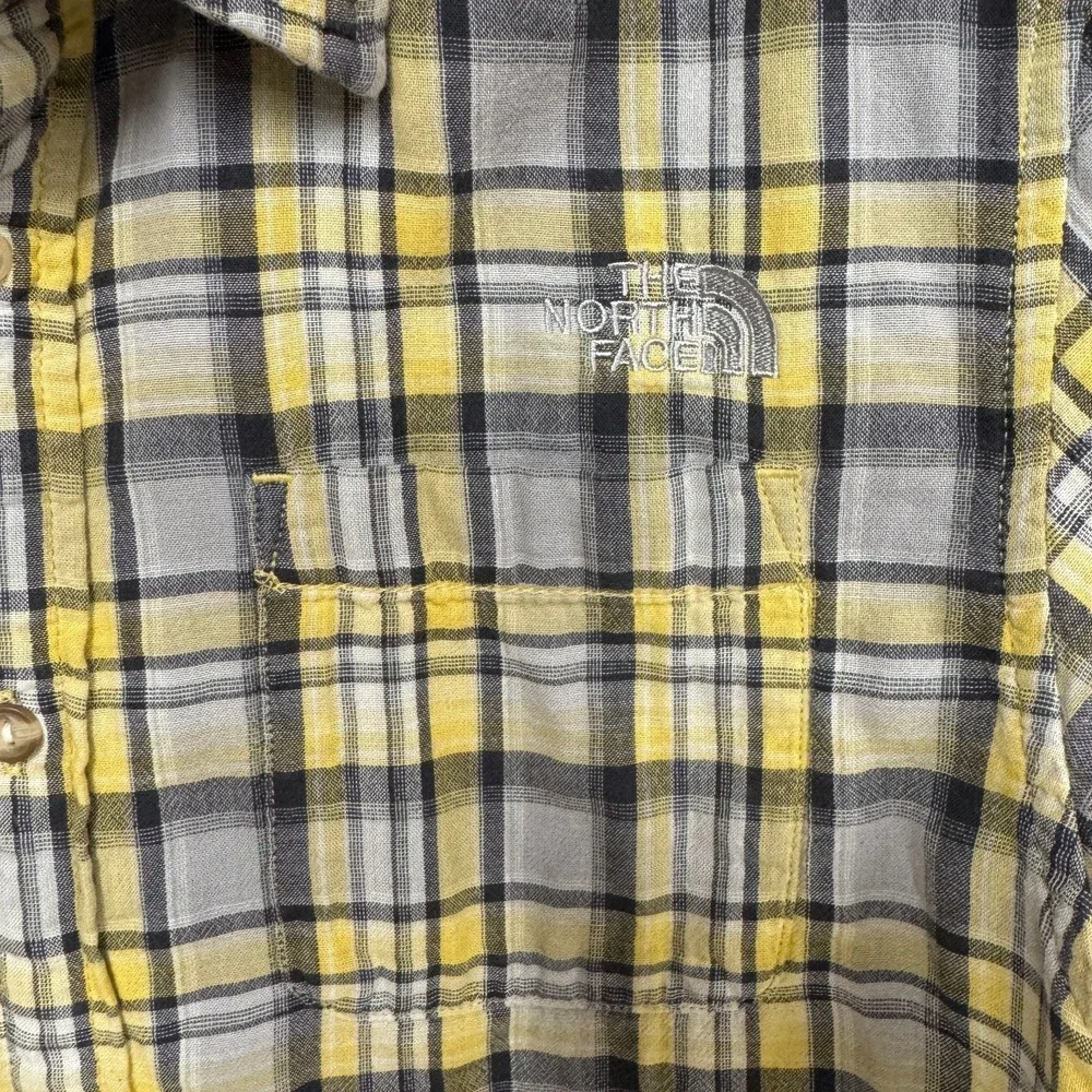 The North Face Men's Sz Medium, Short Sleeve Plaid Shirt Yellow Black Gray Blue